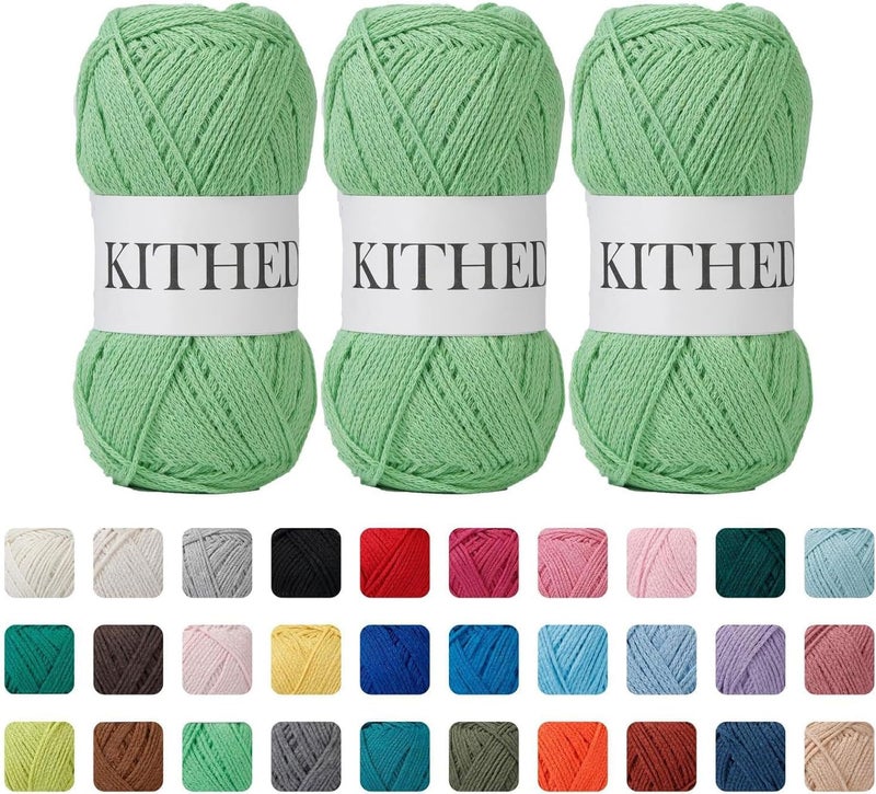 KITHED Cotton Yarn，10.5oz，526yard，3 Pack ，Soft Yarn for Crocheting and Knitting (34 Apple Green) - Image 1